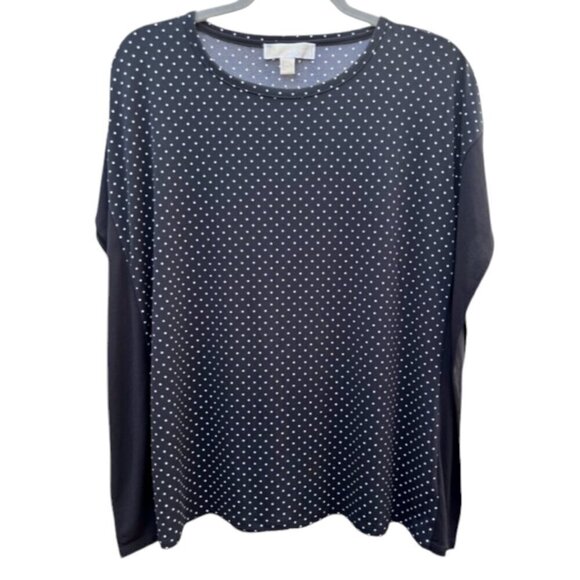 Michael Kors Women's Stretch Tunic Top Black White Polka Dot Stretch Size PL - Picture 1 of 9